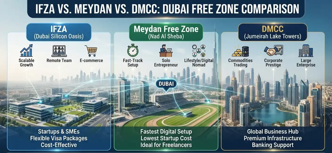 What Is the Difference Between IFZA vs Meydan vs DMCC